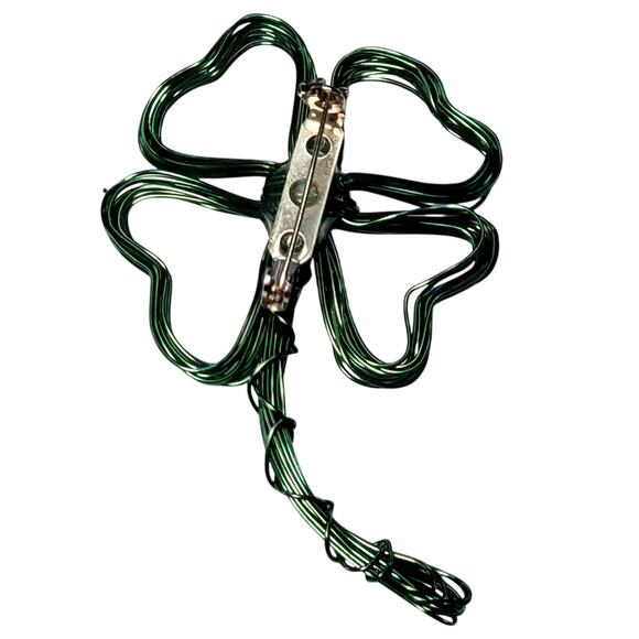 Wire Wrapped Lucky 4 Leaf Clover 3" Handmade Vtg - Picture 2 of 3